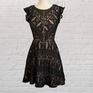 Black Lace Dress Mini Length with Beige Lining from City Triangles